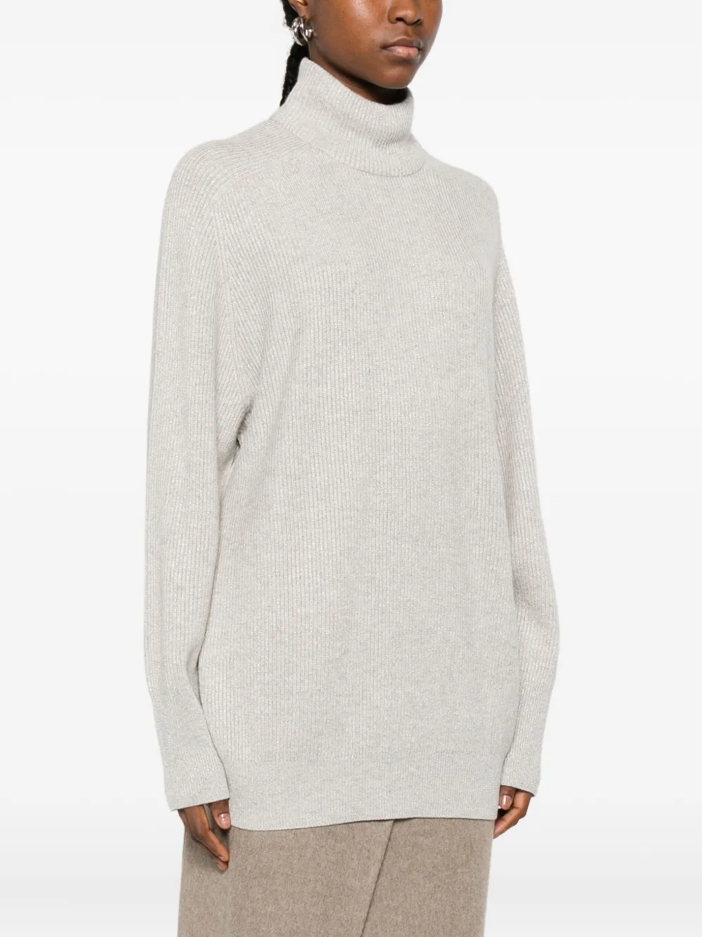 Brunello Cucinelli Roll-neck Cashmere Sweater In Gray