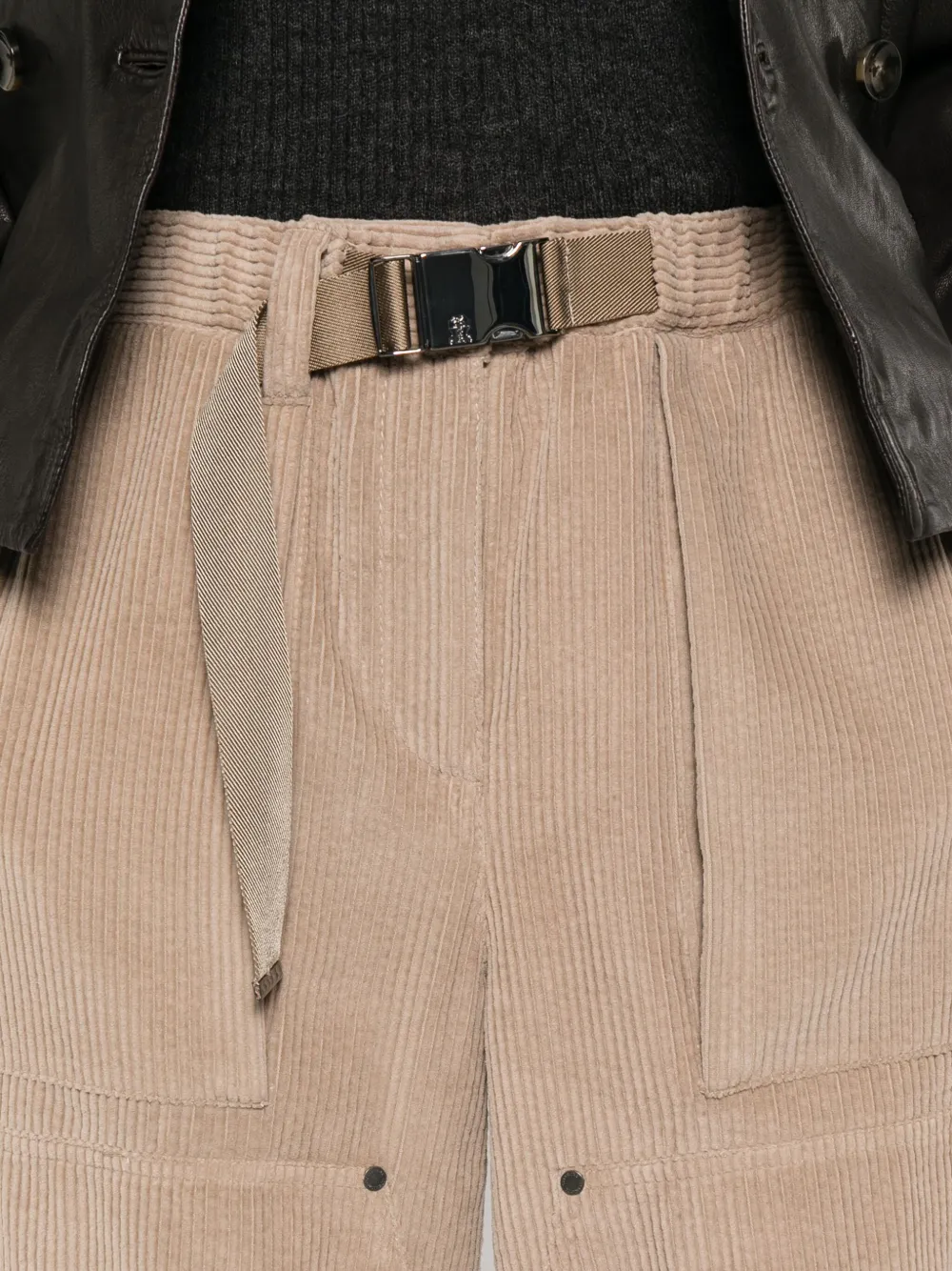 Brunello Cucinelli Corduroy Belted Trousers In Neutral