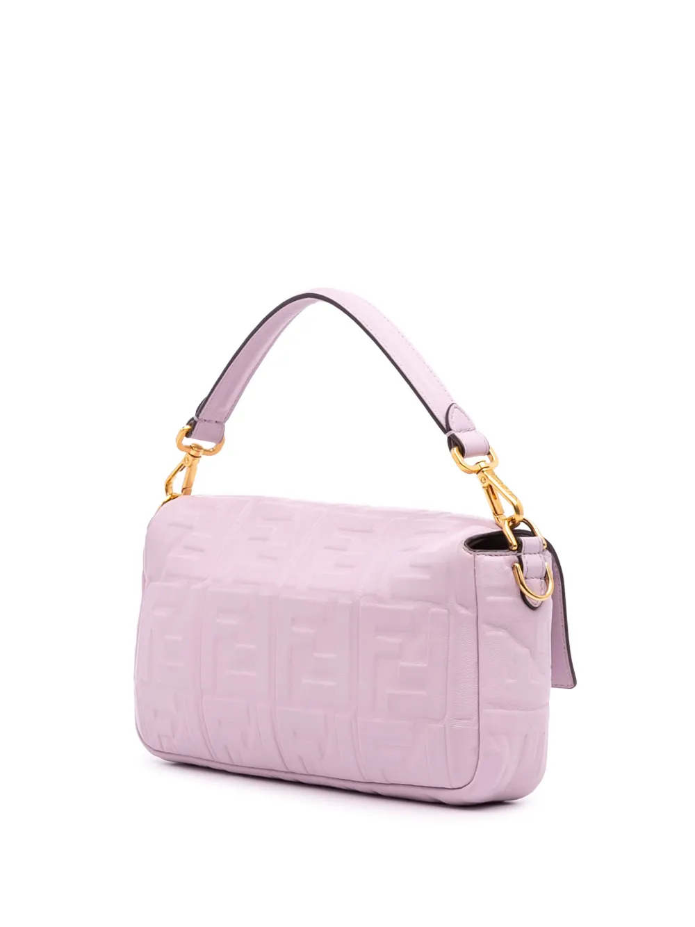 Pre-owned Fendi 2010-2025 Medium Leather Embossed Ff Baguette Satchel In Pink