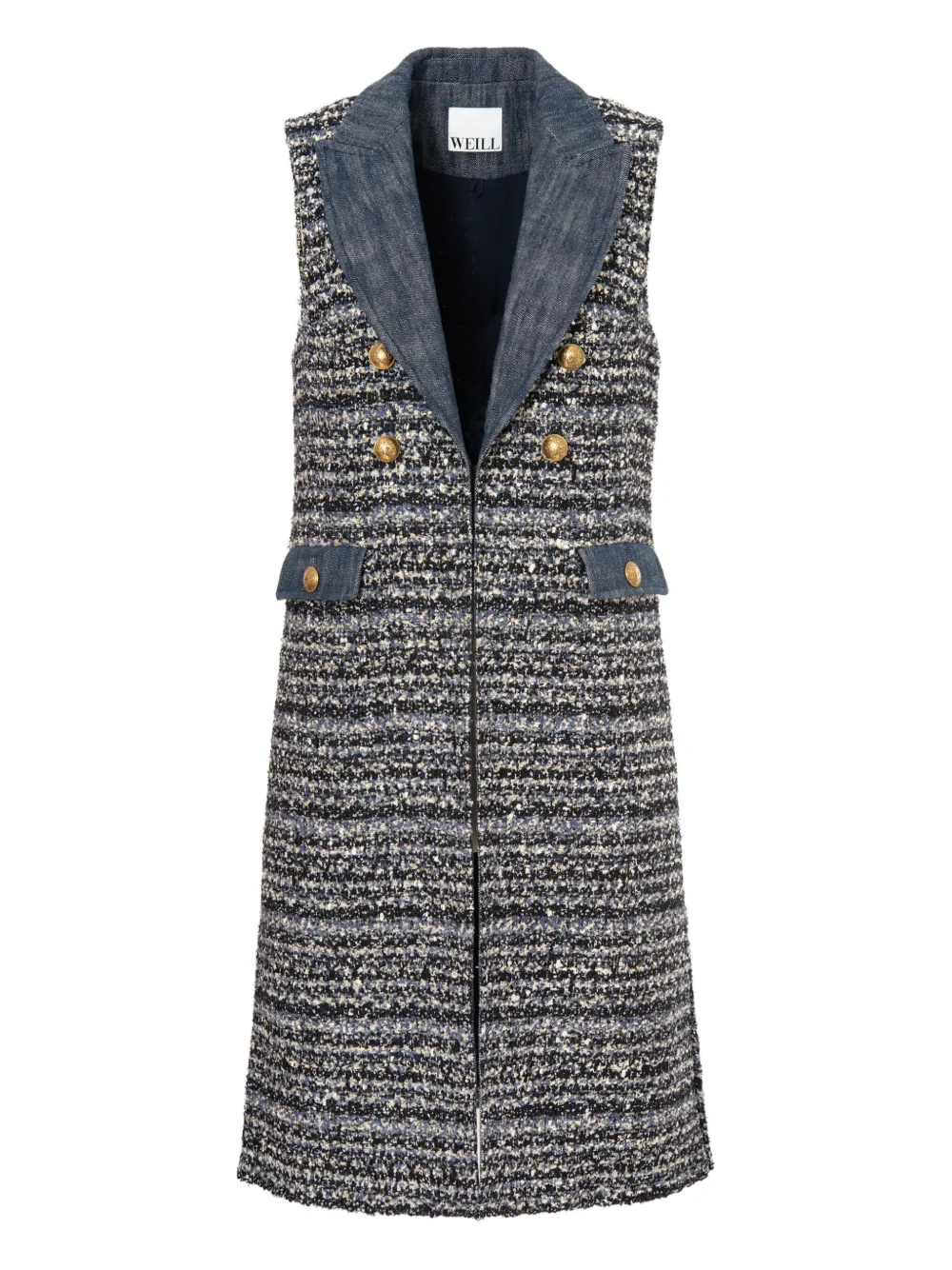 WEILL PARIS tweed denim sleeveless gilet | Blue | Image 1
