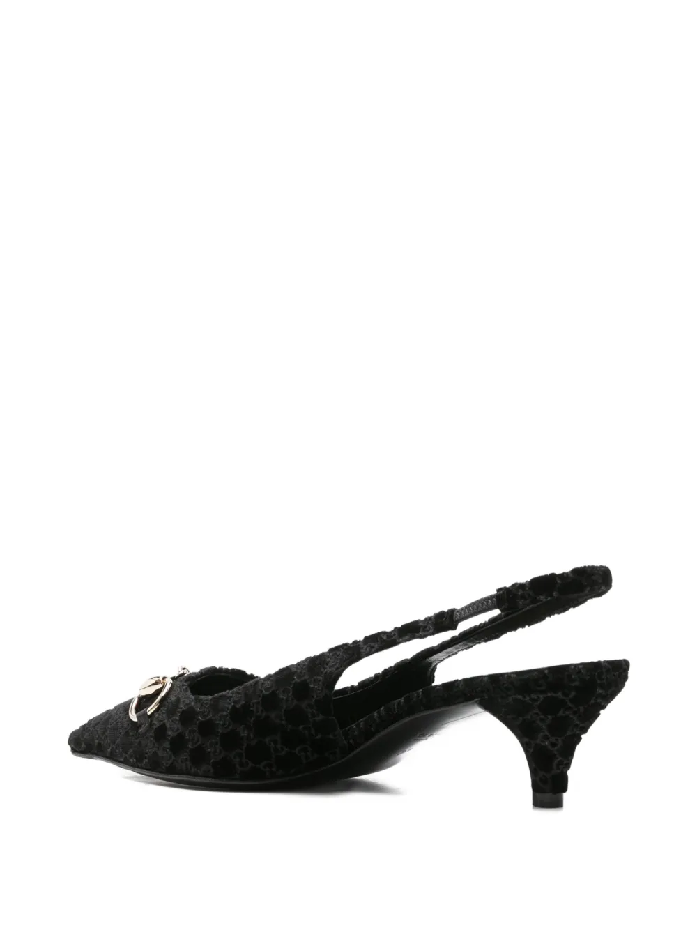 Gucci Women Black Gg Velvet Horsebit Slingback Pumps In Black