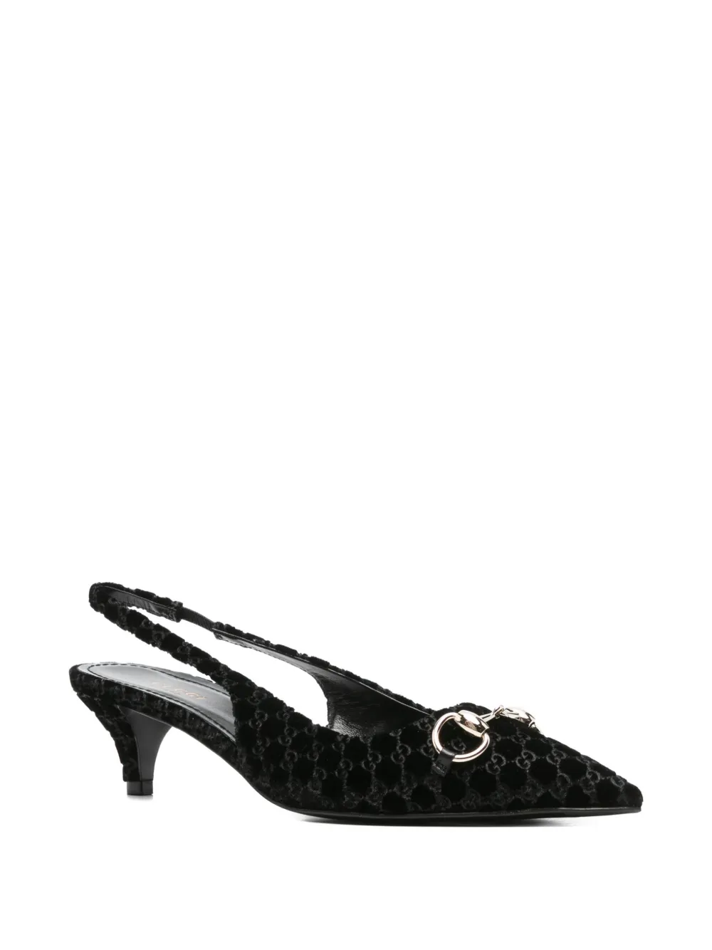 Gucci Women Black Gg Velvet Horsebit Slingback Pumps In Black