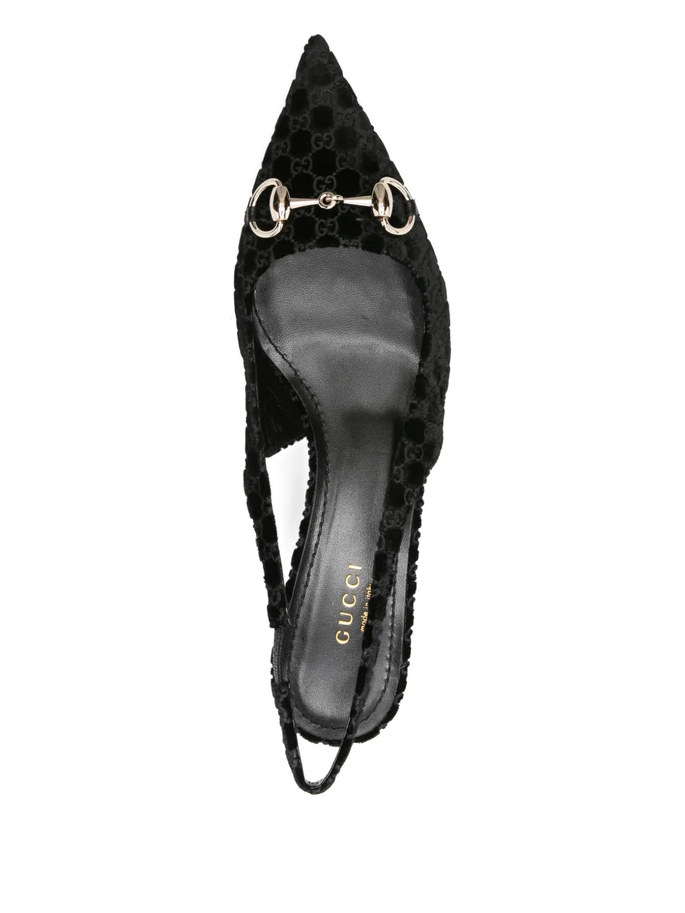 Gucci Women Black Gg Velvet Horsebit Slingback Pumps In Black