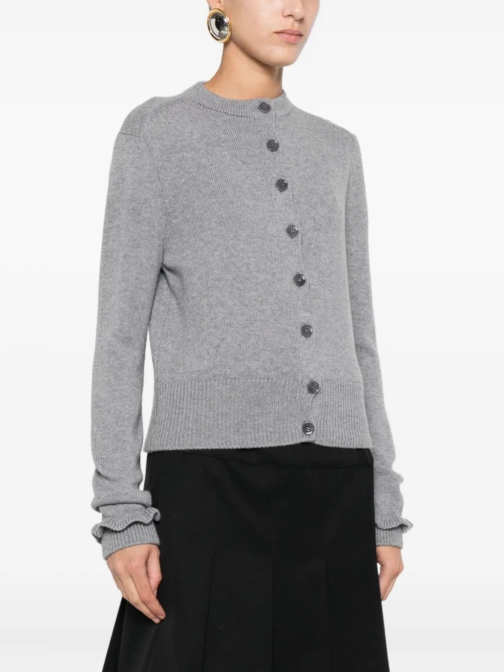 Ba&sh Ruffled-cuff Button-up Cardigan In Gray