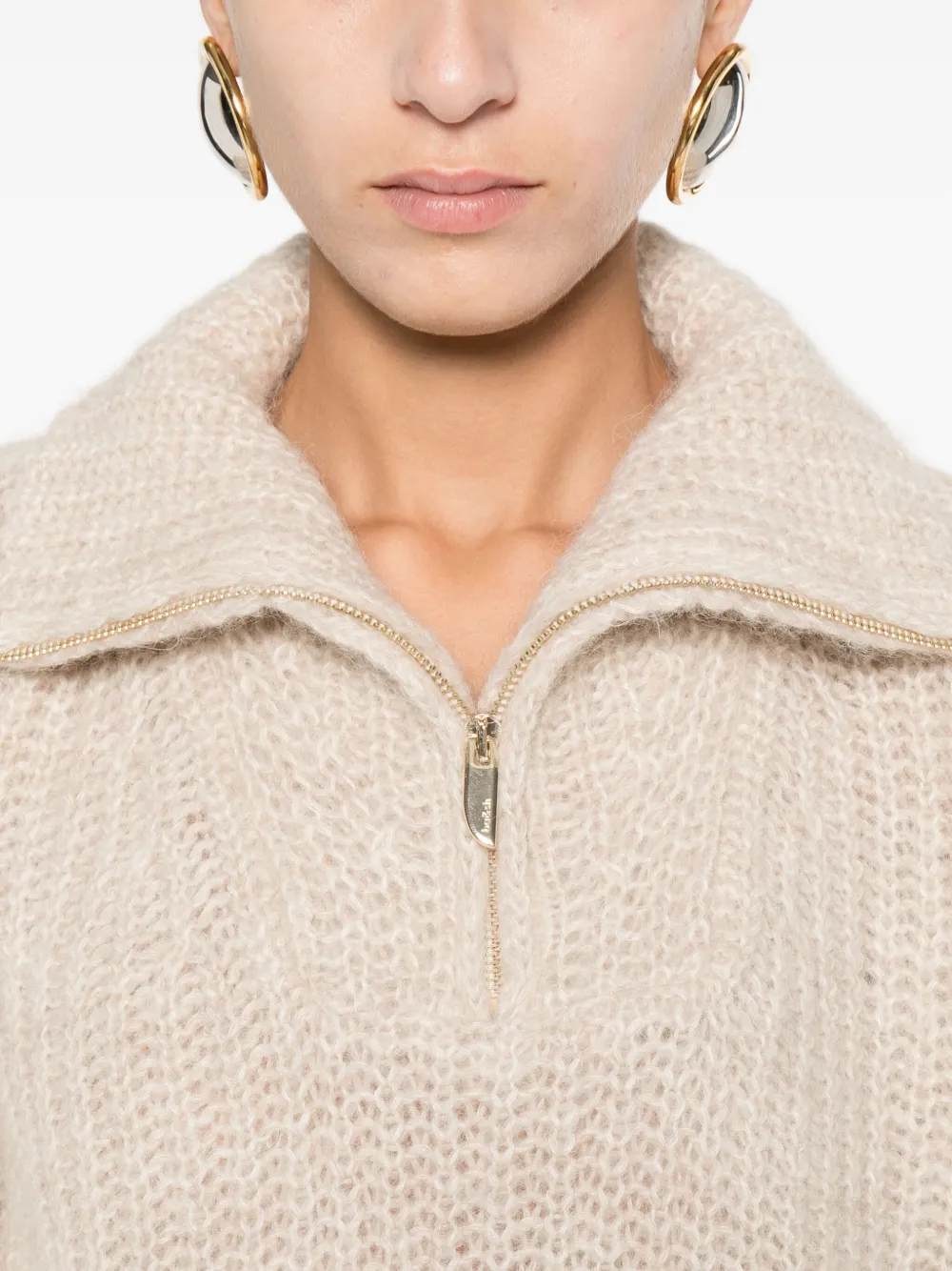 Ba&sh Beltane Half-zip Sweater In Neutral