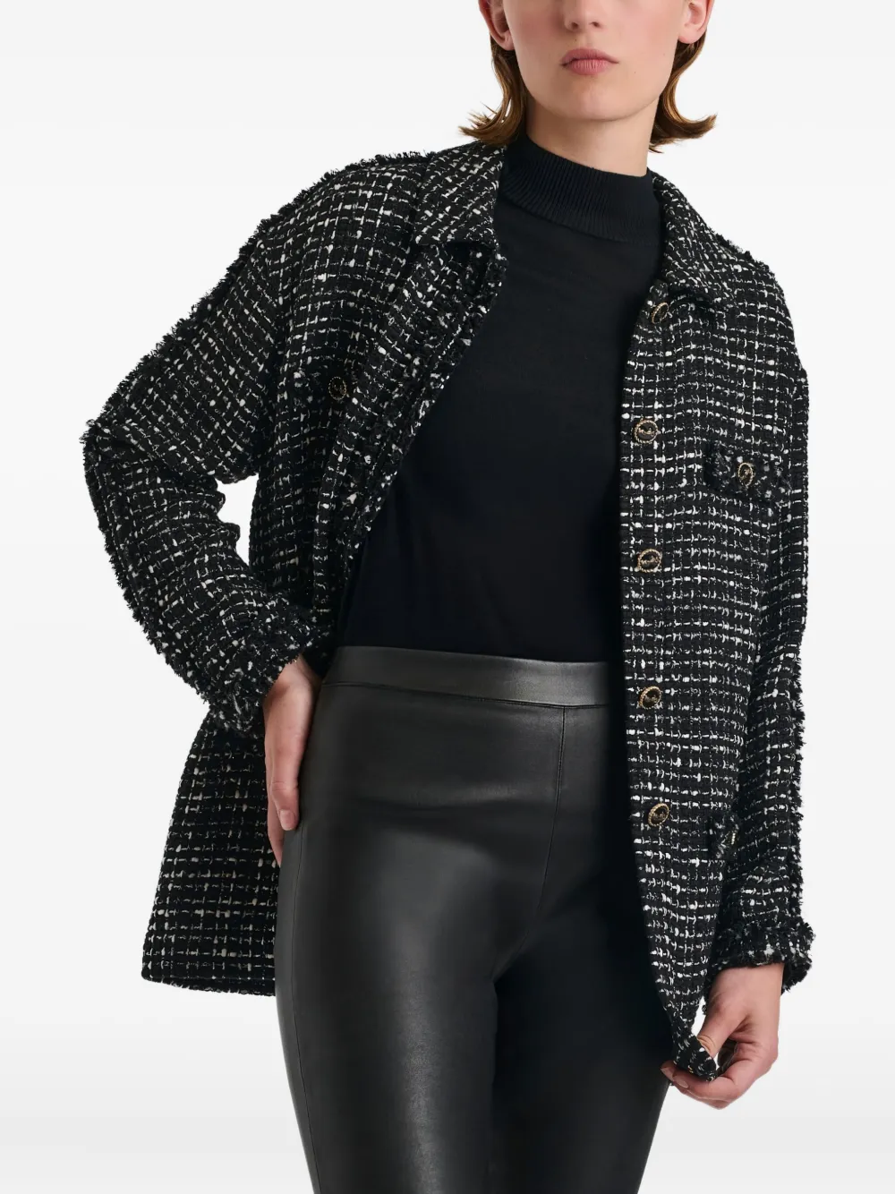 Weill Paris Fringed Tweed Overshirt In Black