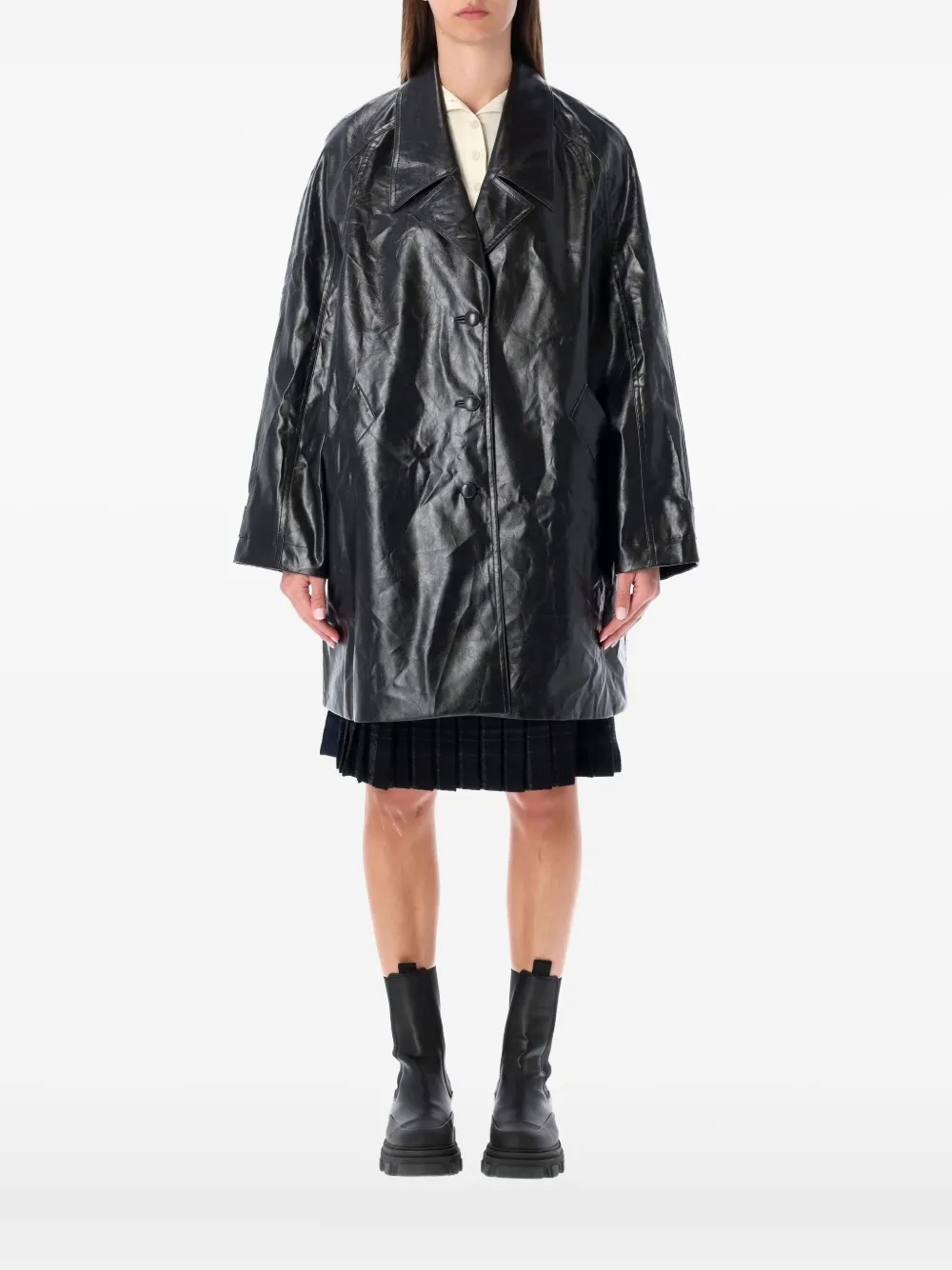Low Classic single-breasted faux-leather coat | Black | Image 1