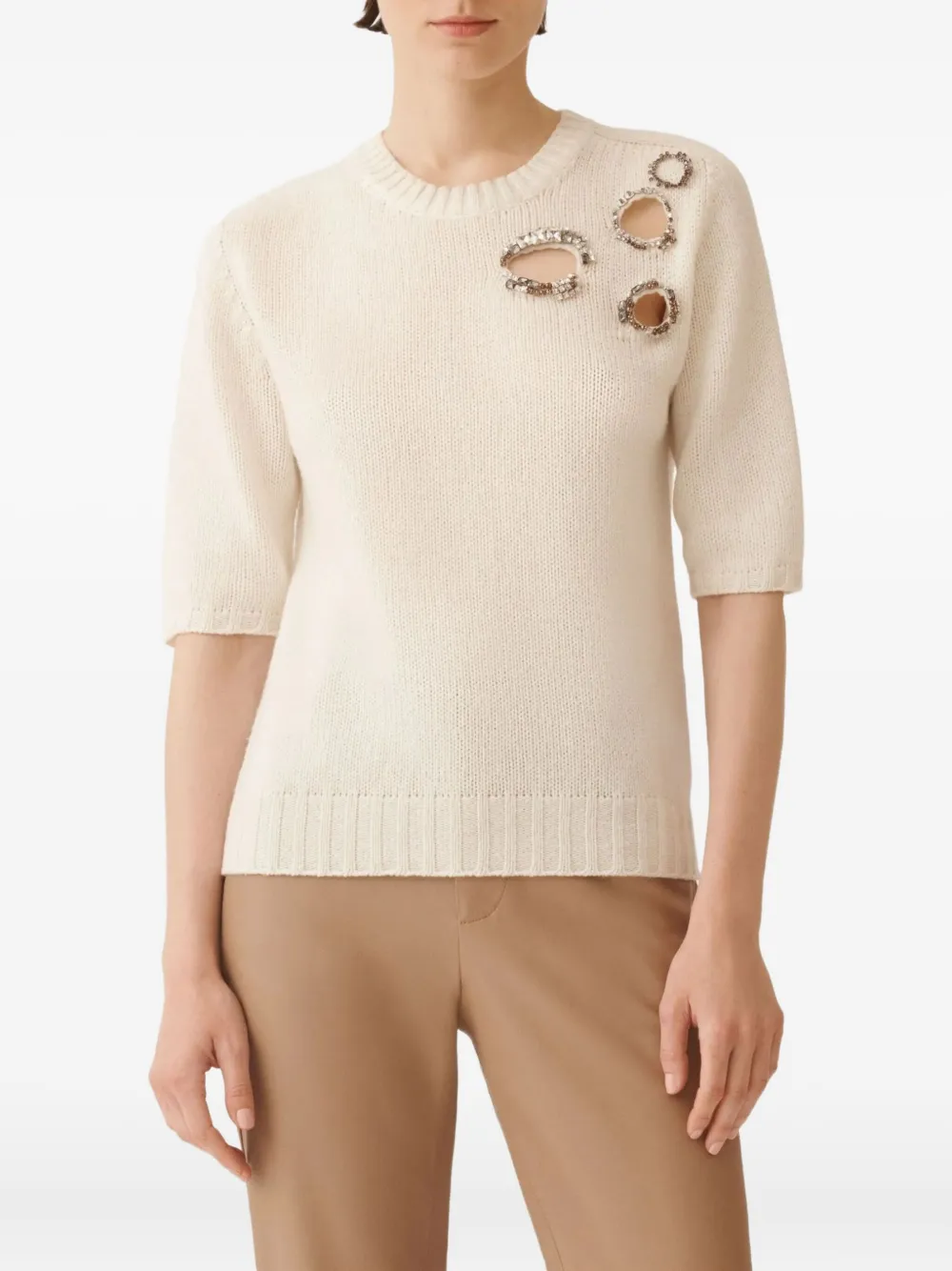 Fabiana Filippi Jewel-embroidery Cut-out Sweater In Neutral