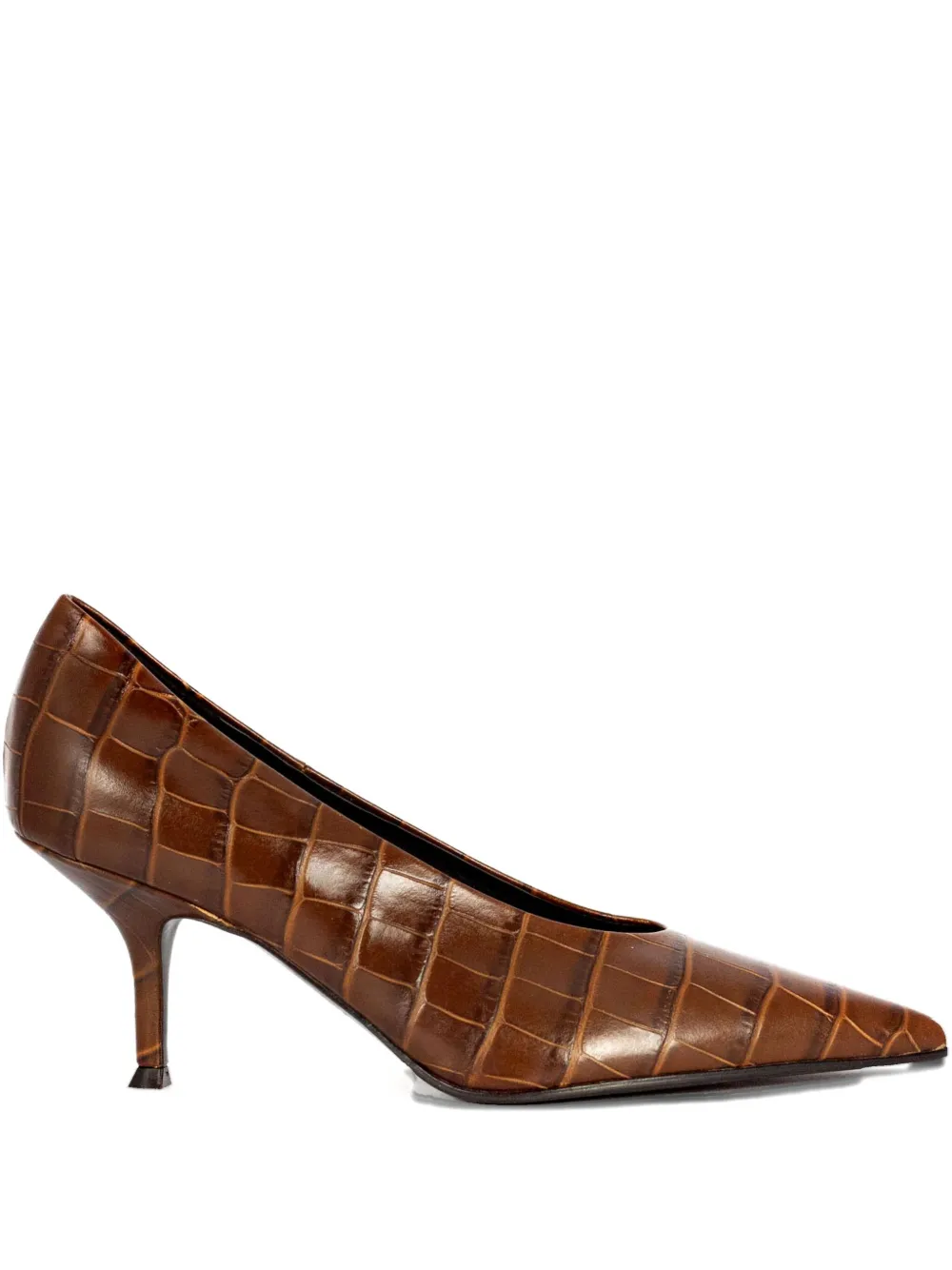Lella Baldi 50mm Crocodile-effect Pointed Pumps In Brown