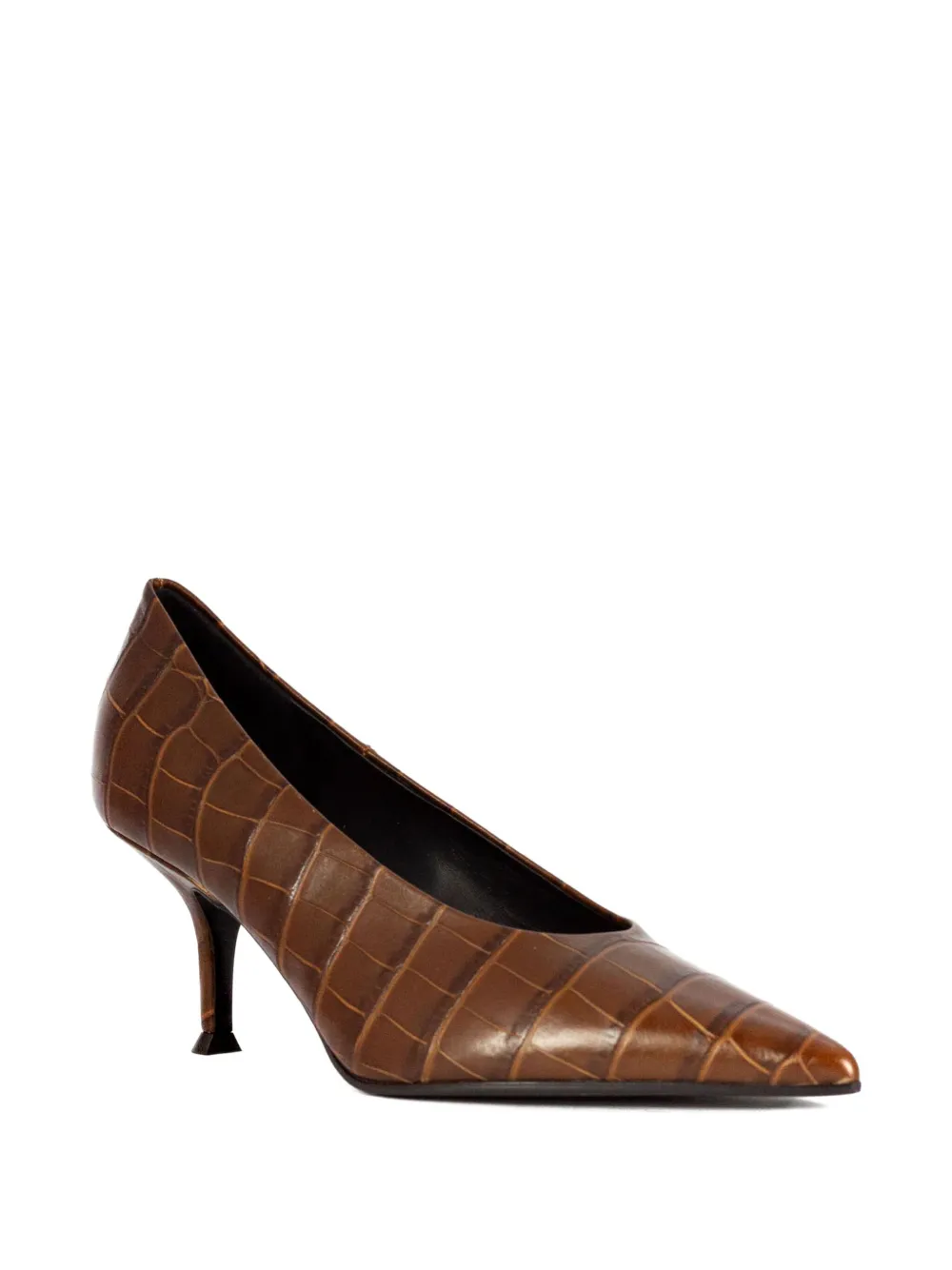 Lella Baldi 50mm Crocodile-effect Pointed Pumps In Brown