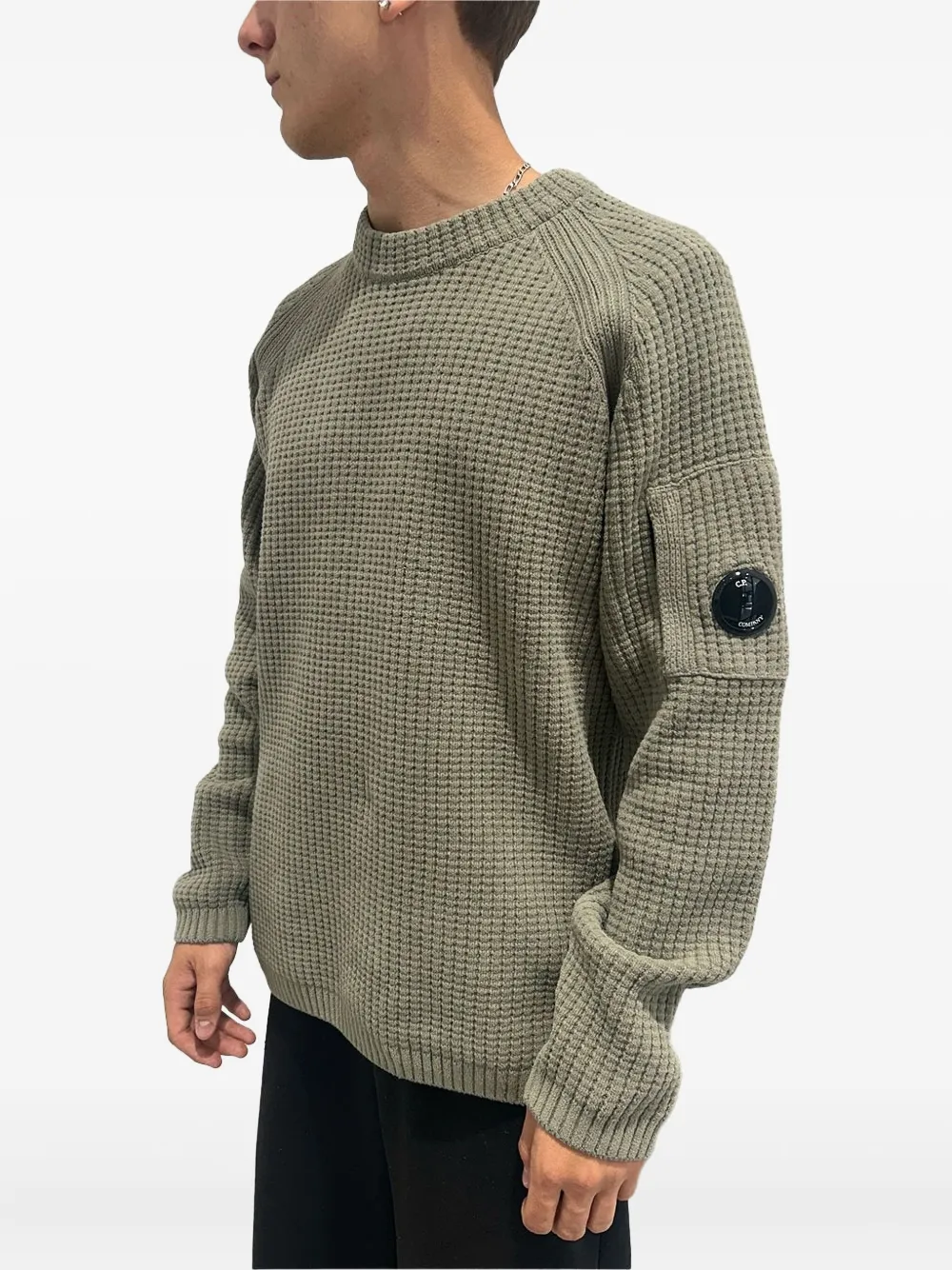 C.P. Company Wafelgebreide trui met Lens-detail Groen