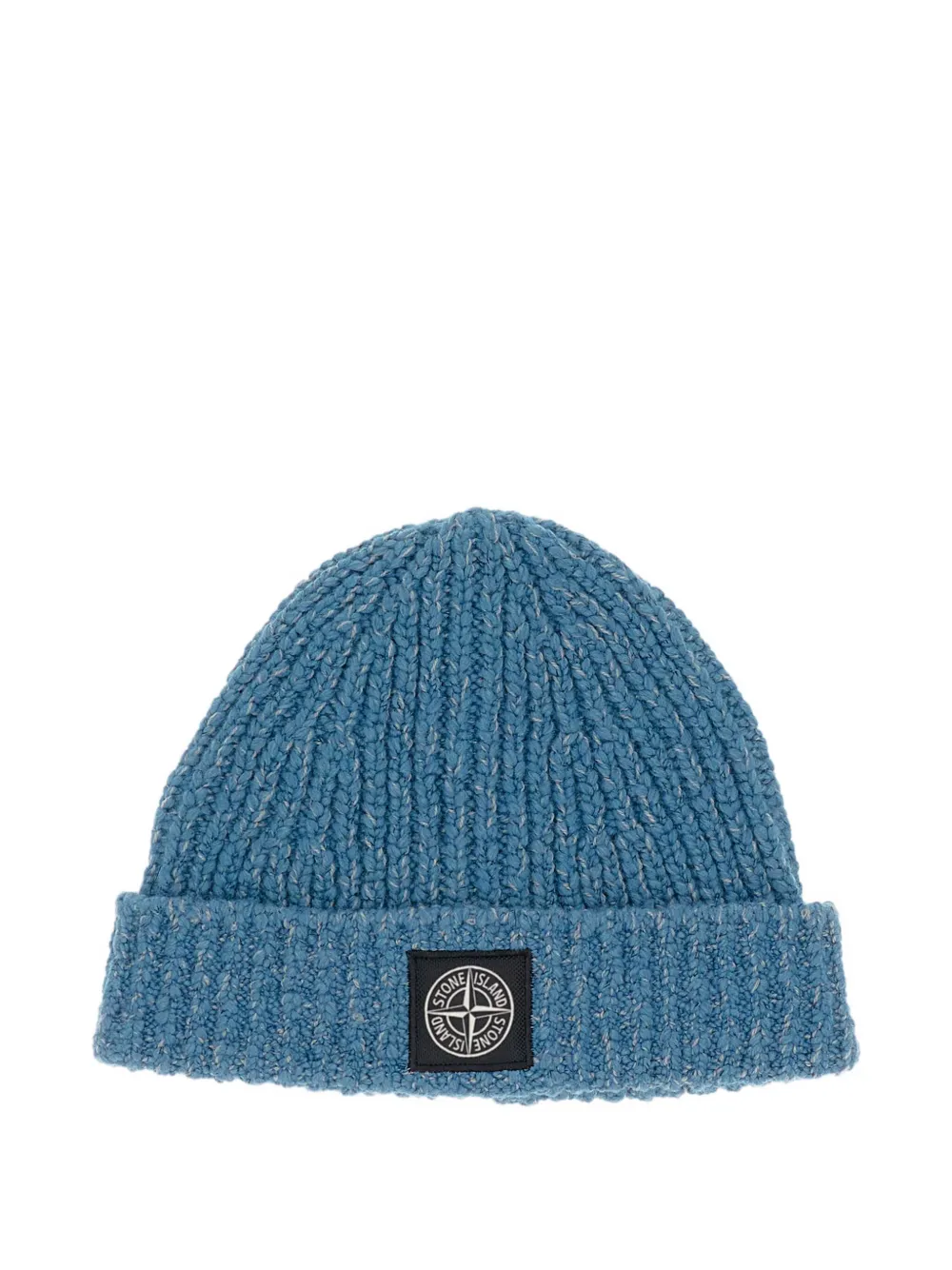 Stone Island Ribbed Patch Beanie In Blue