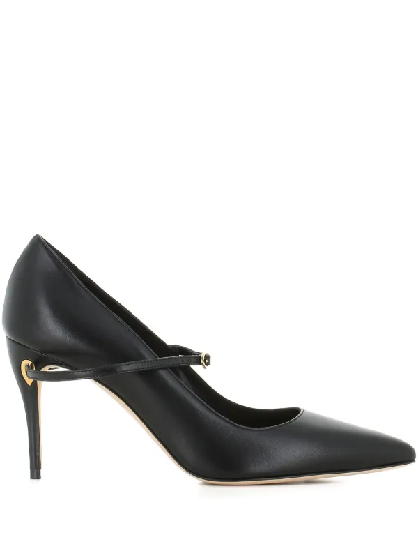 Jennifer Chamandi 85mm Lorenzo Strap Pointed Pumps in Black