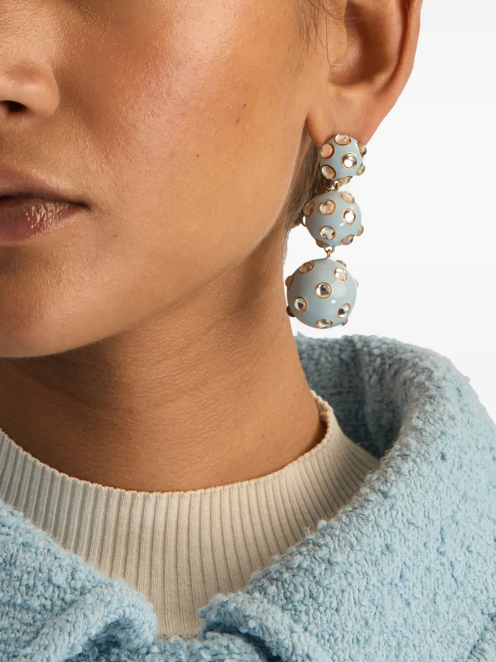 Oscar De La Renta Enamel Cabochon Drop Clip-on Earrings In Blue