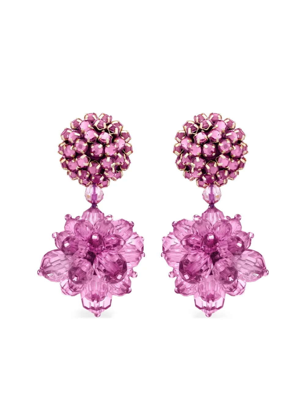 Oscar De La Renta Beaded Flower Earrings In Brown