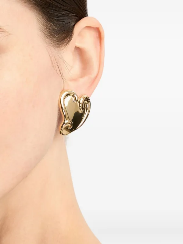 Boucles D'oreilles Oscar De La Renta - Pendantes Cœurs Rouges, Plaqué Or, Neuves