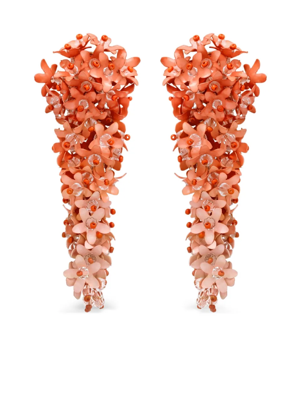 Oscar De La Renta Cascading-florals Clip-on Earrings In Orange