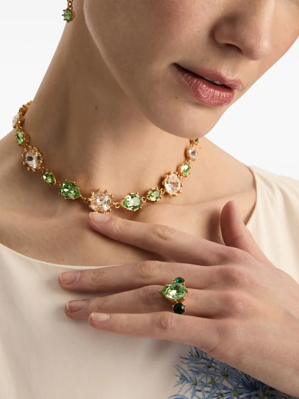 Oscar de la Renta Ring met gefacetteerd kristal - Groen