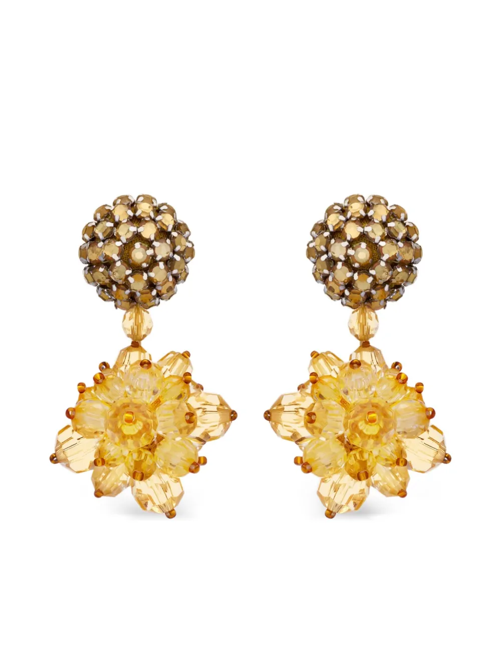 Oscar De La Renta Beaded Pompom Floral-pendant Earrings In Gold