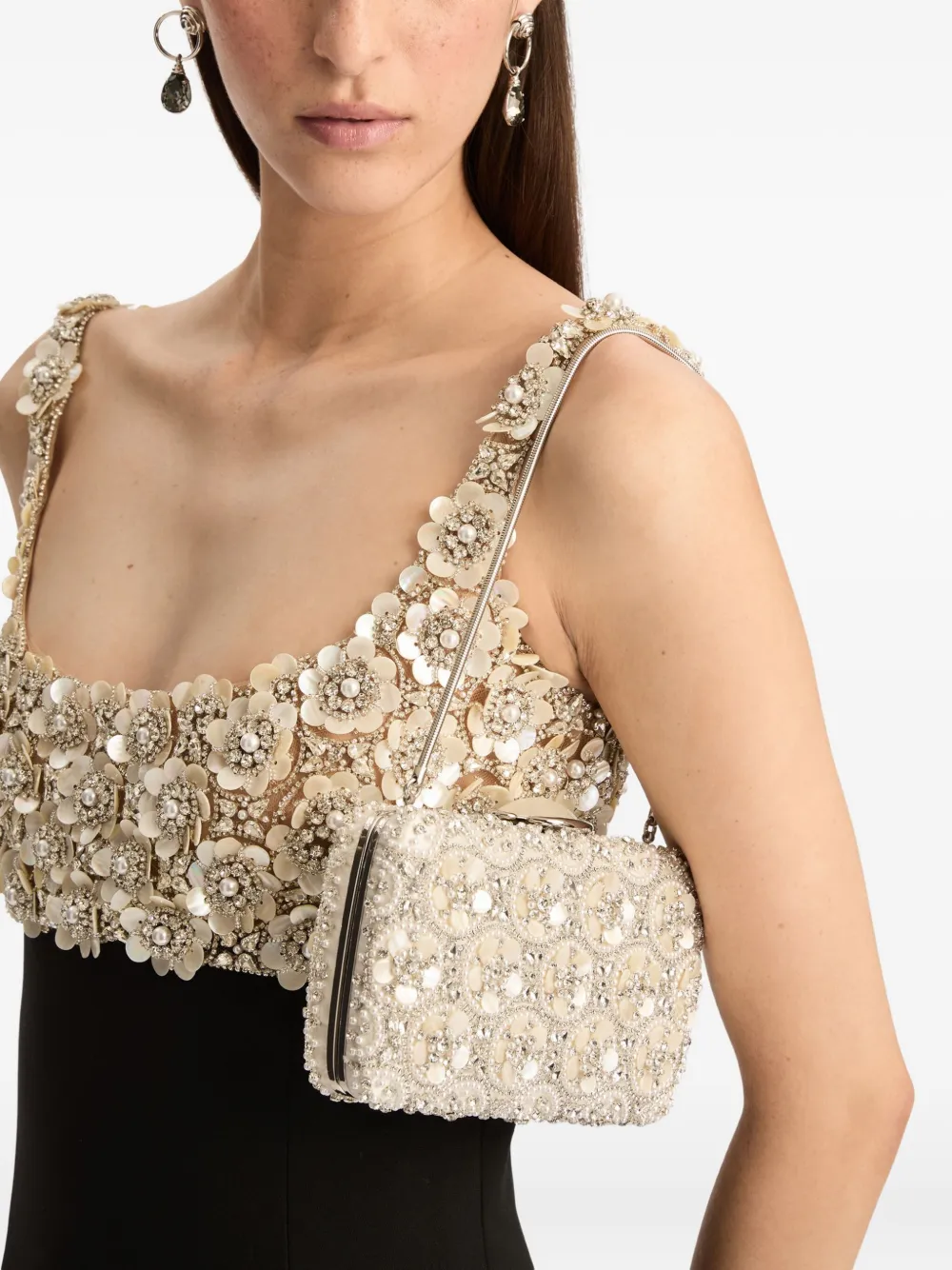 Oscar de la Renta Clutch verfraaid met bloemen - Beige