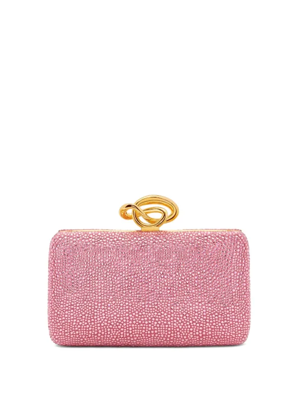 Oscar de la Renta Crystal Knot Handle Clutch Bag in Pink