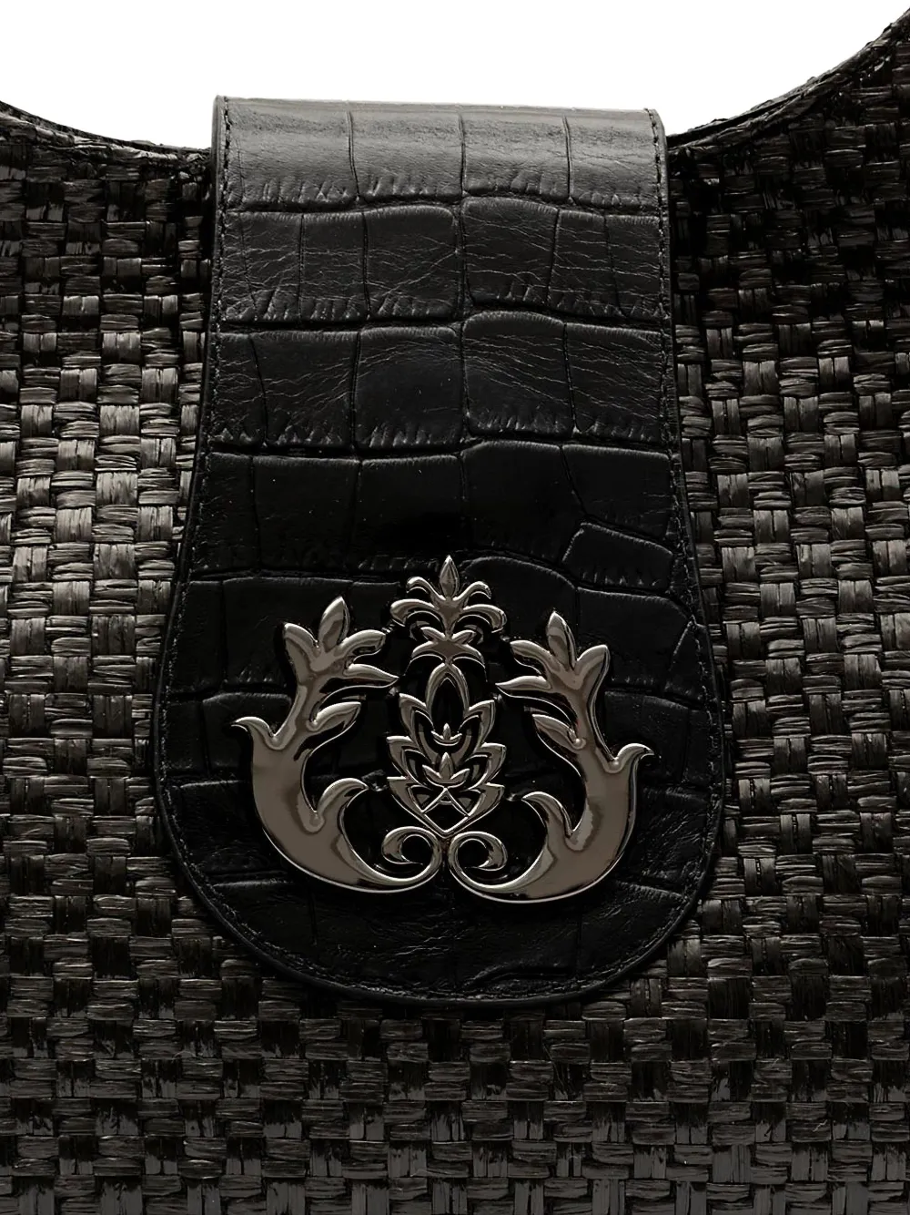 &isla Moon Woven Embossed Shoulder Bag In Black