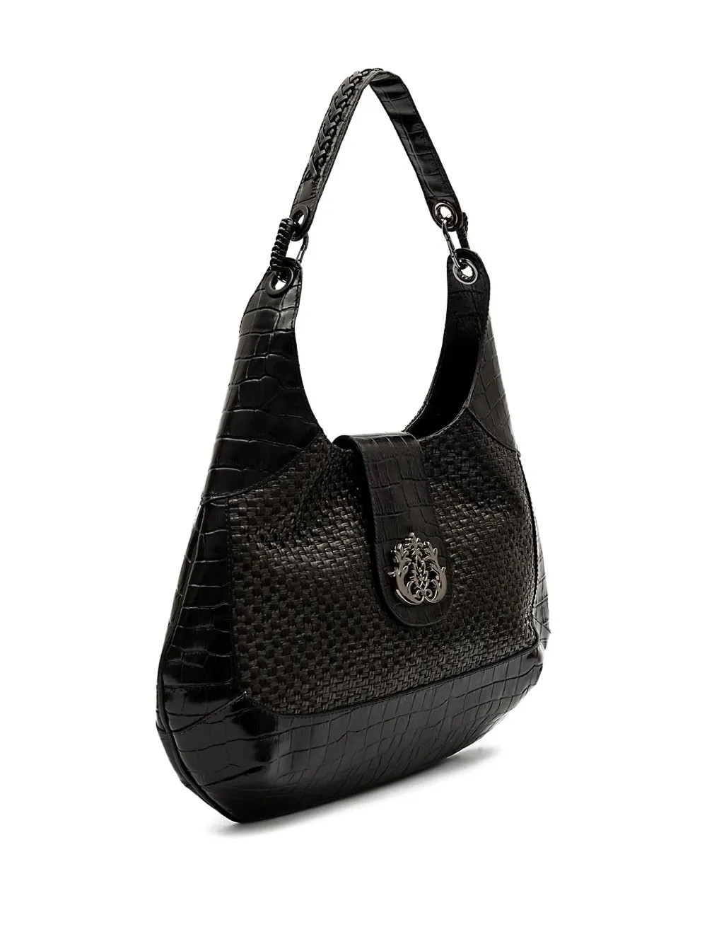 &isla Moon Woven Embossed Shoulder Bag In Black