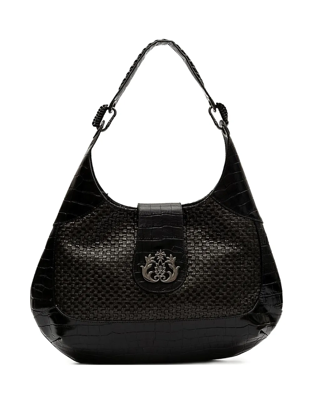 &isla Moon Woven Embossed Shoulder Bag In Black