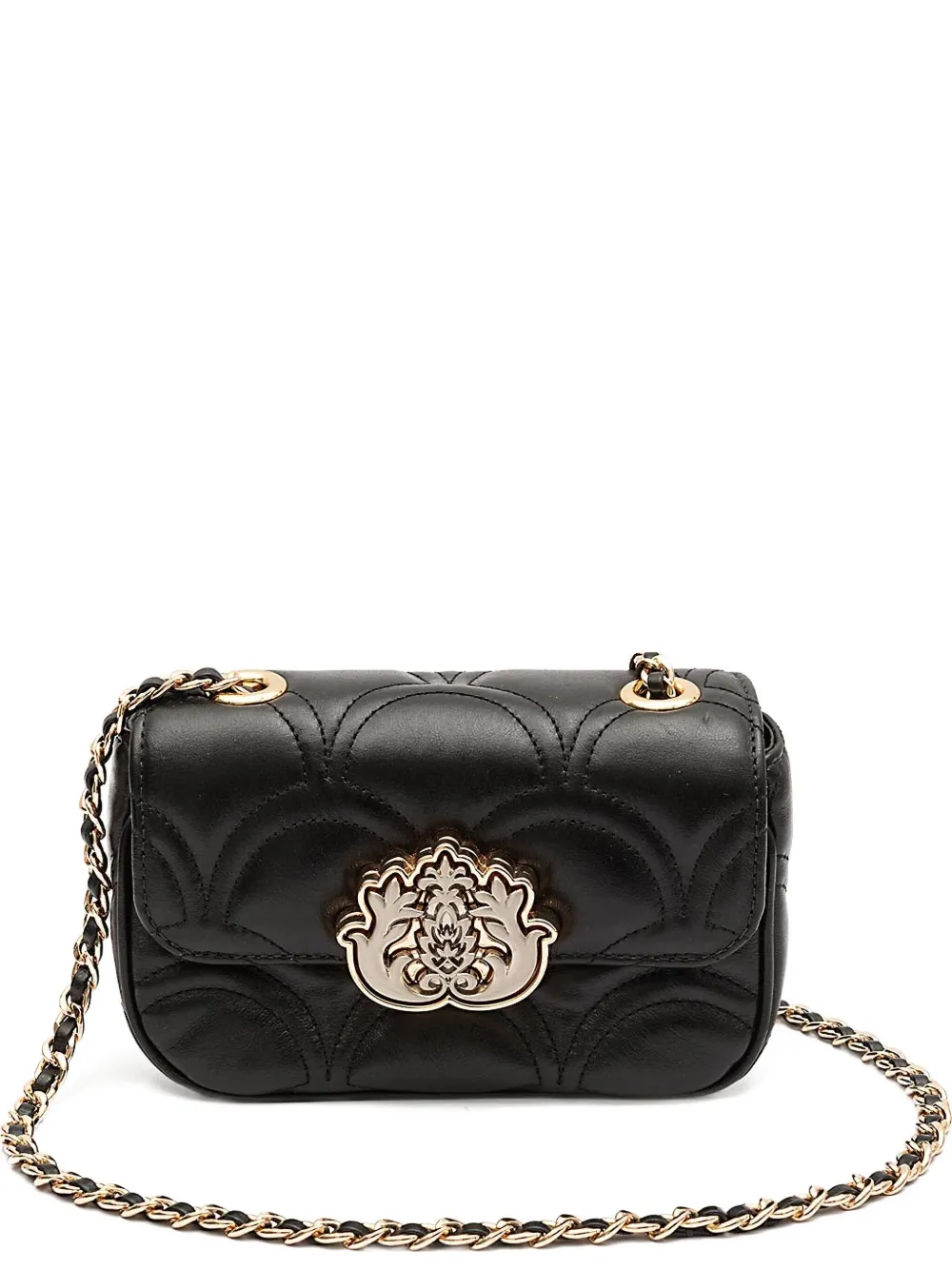&isla Quilted Appliqué Chain Shoulder Bag In Black
