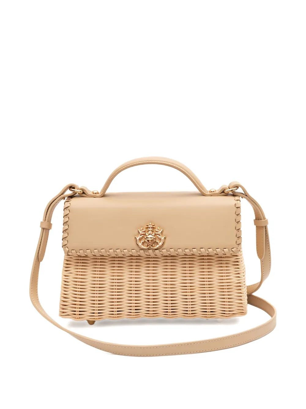 Isla woven top-handle shoulder bag - Beige