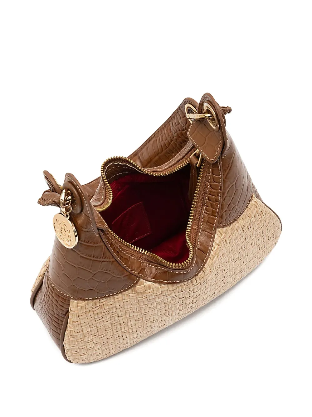 &isla Moon Woven Crocodile-effect Shoulder Bag In Brown