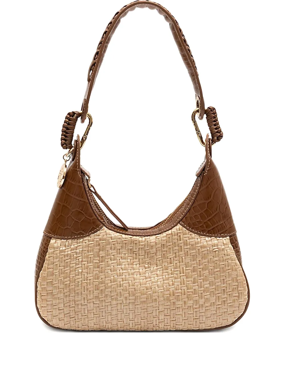 &isla Moon Woven Crocodile-effect Shoulder Bag In Brown