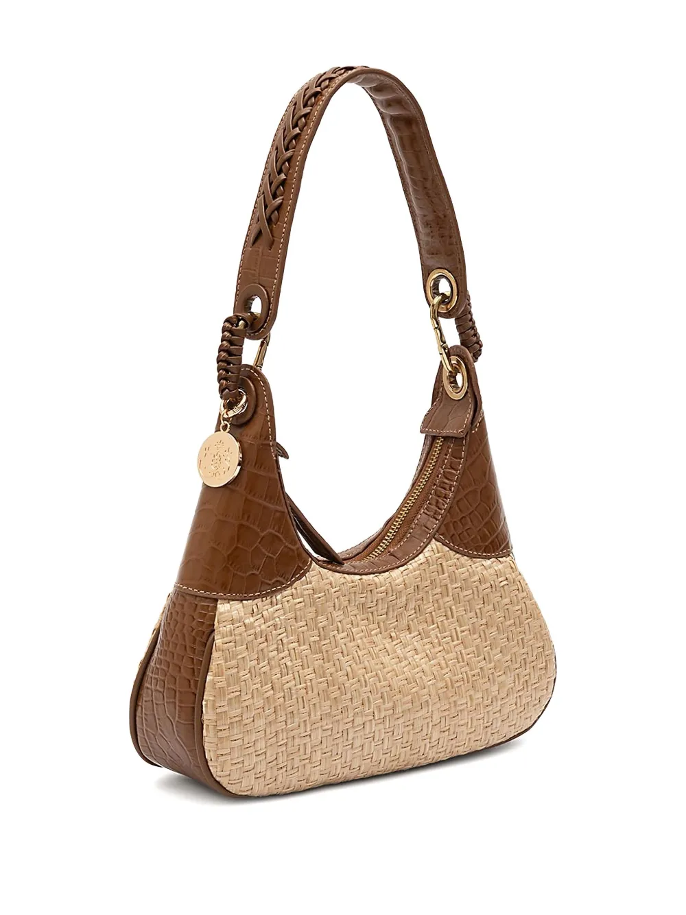 &isla Moon Woven Crocodile-effect Shoulder Bag In Brown