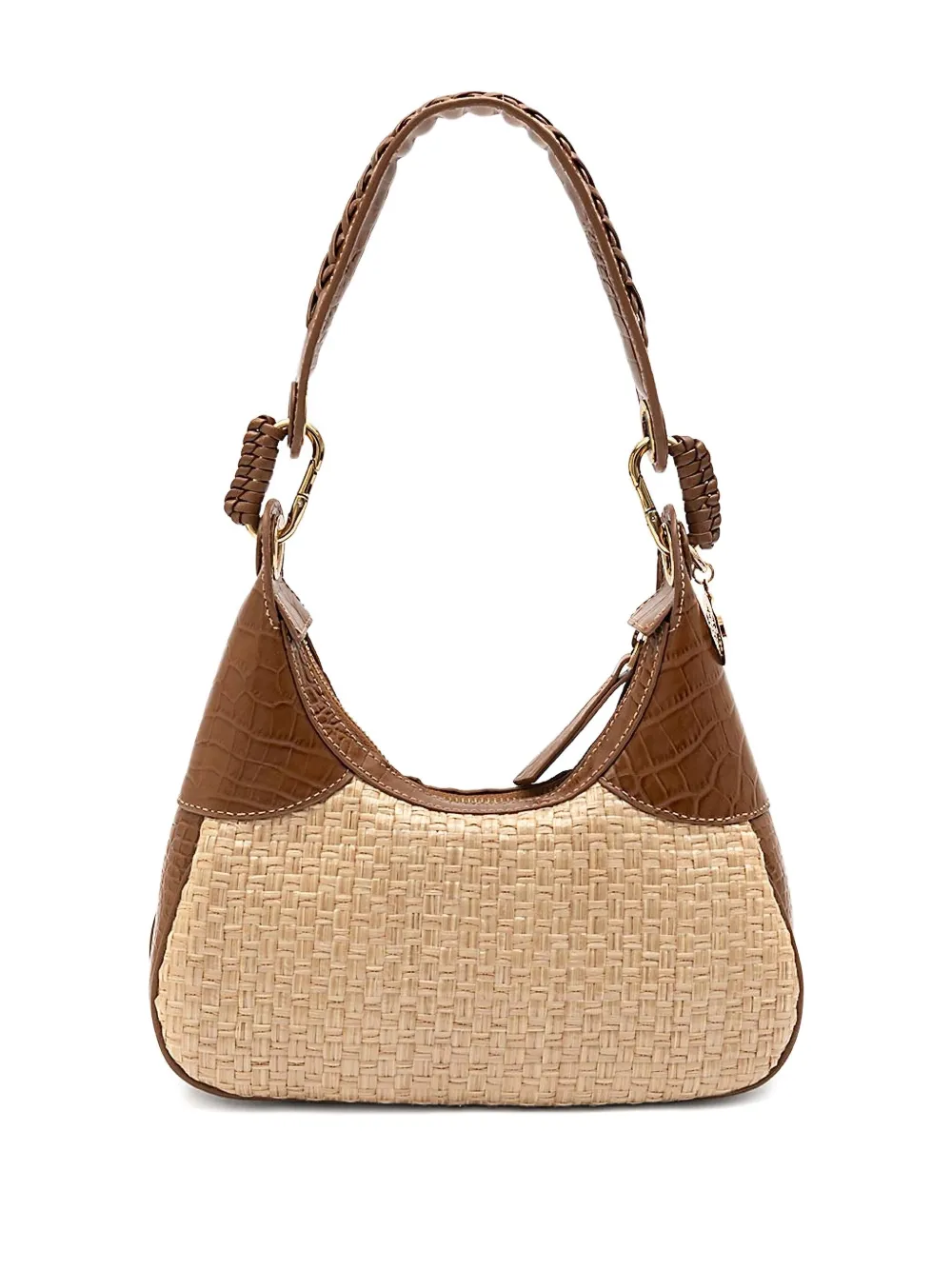 Isla Moon woven crocodile-effect shoulder bag - Beige
