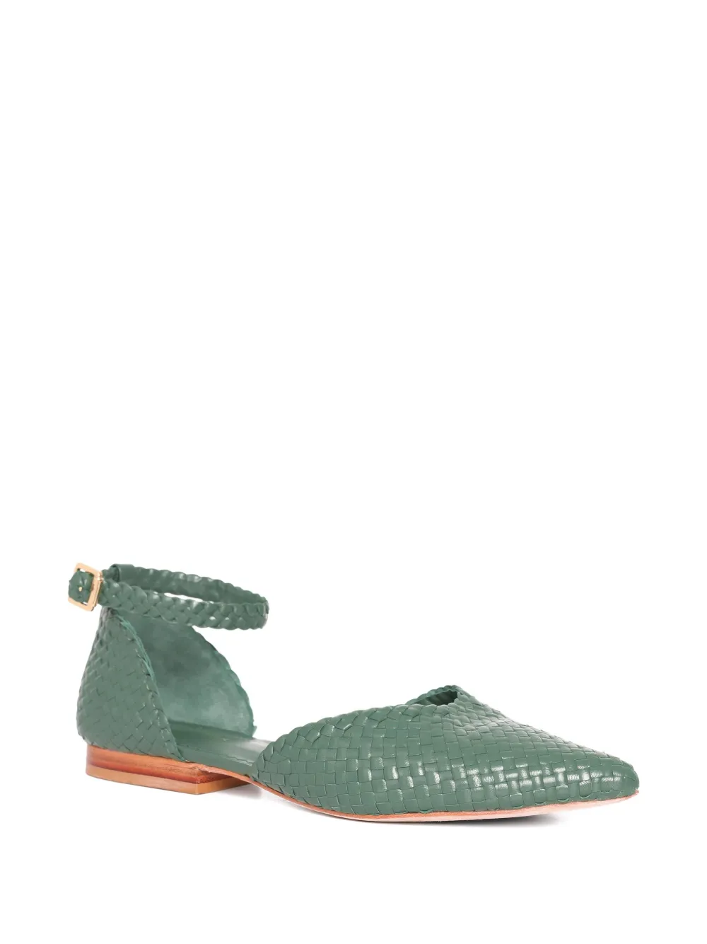 Sarah Chofakian Matcha Woven Ankle Strap Pumps In Green