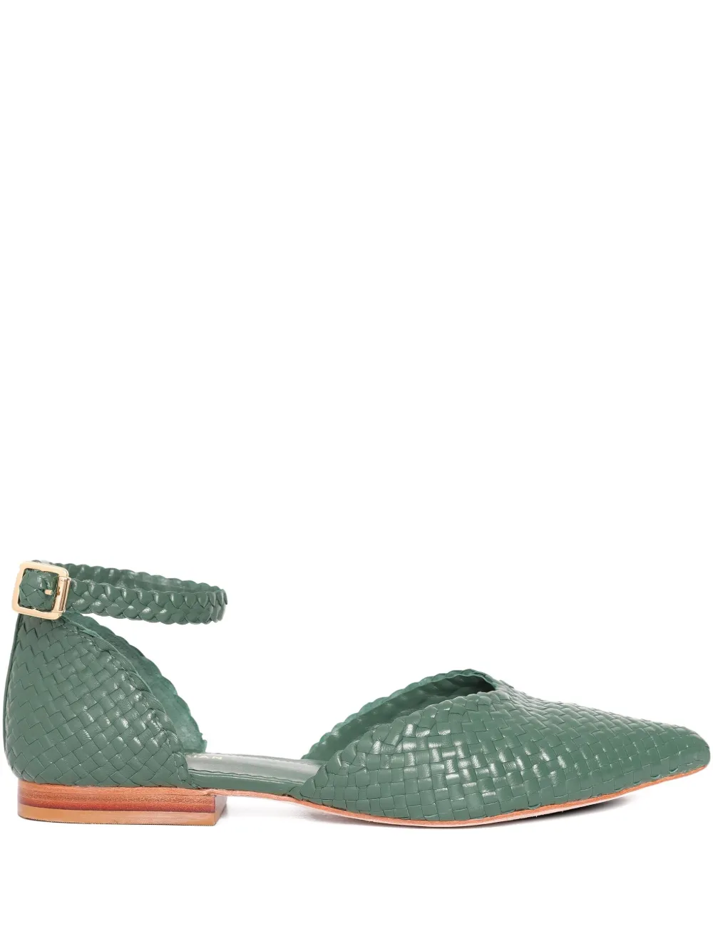 Sarah Chofakian Matcha Woven Ankle Strap Pumps In Green