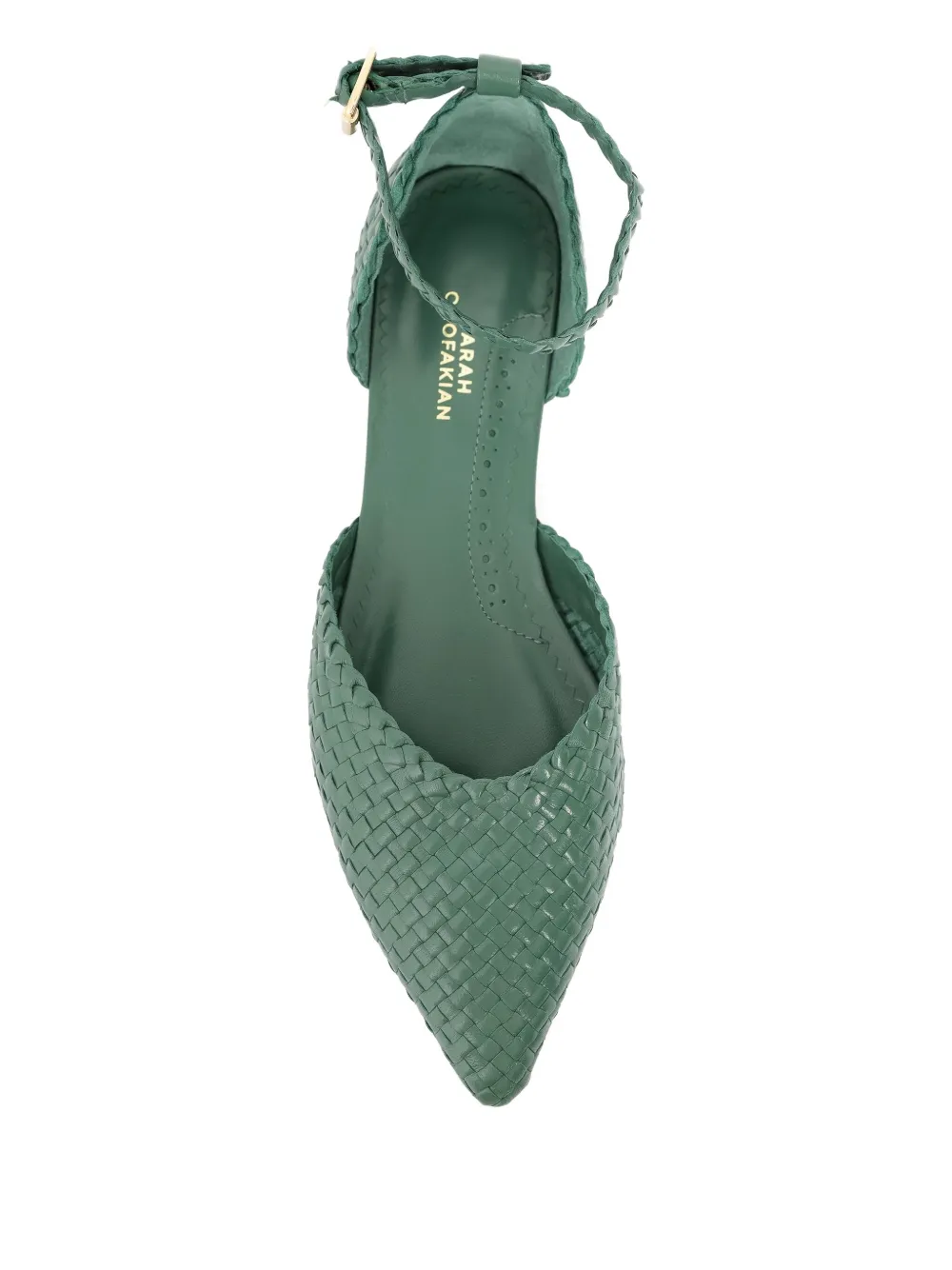 Sarah Chofakian Matcha Woven Ankle Strap Pumps In Green