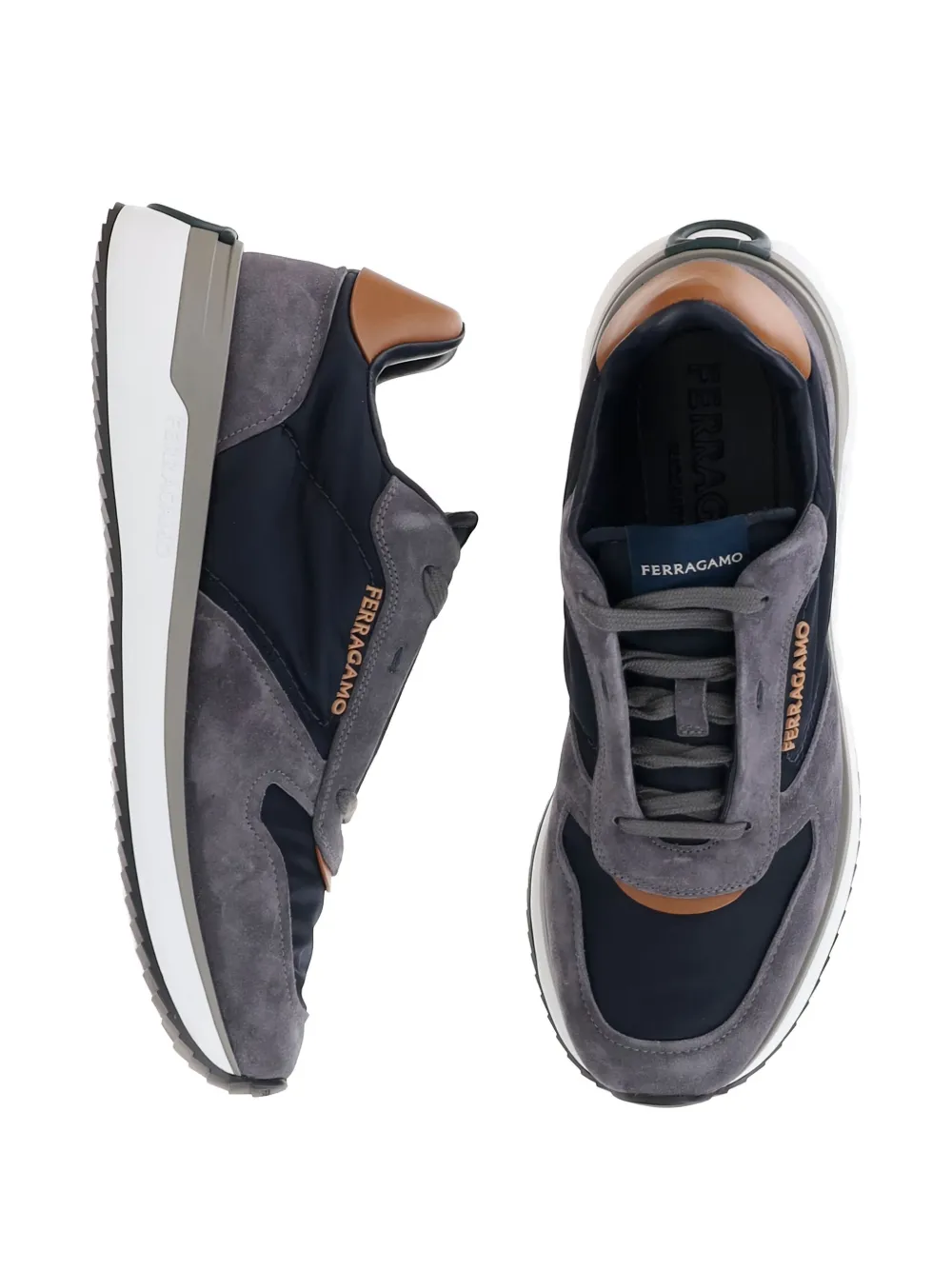 Ferragamo suede panelled sneakers Blauw