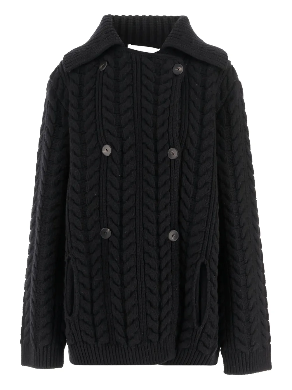 Sa Su Phi Double-breasted Wool And Cashmere Jacket With Cable Knit In Black