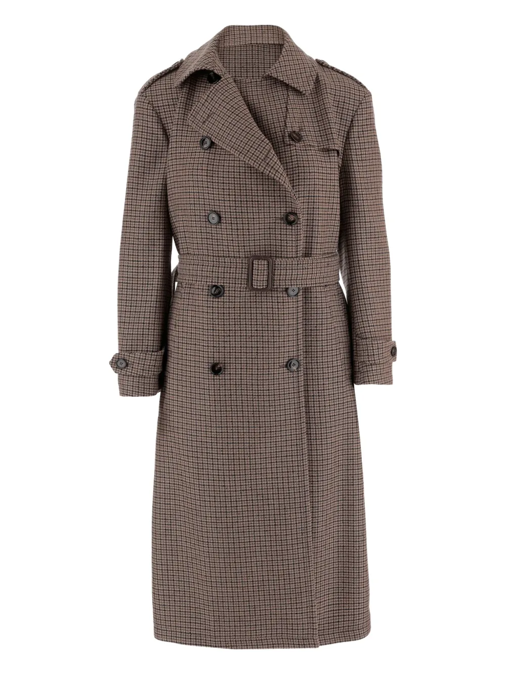 Tagliatore Houndstooth Belted Double-breasted Coat In Brown