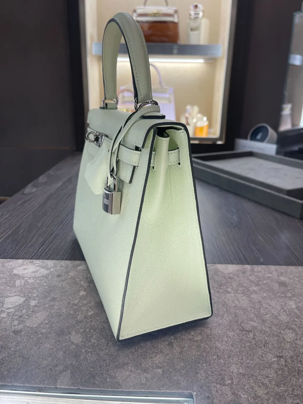 Pre-owned Hermes Kelly 25 Sellier Tote Bag In Green