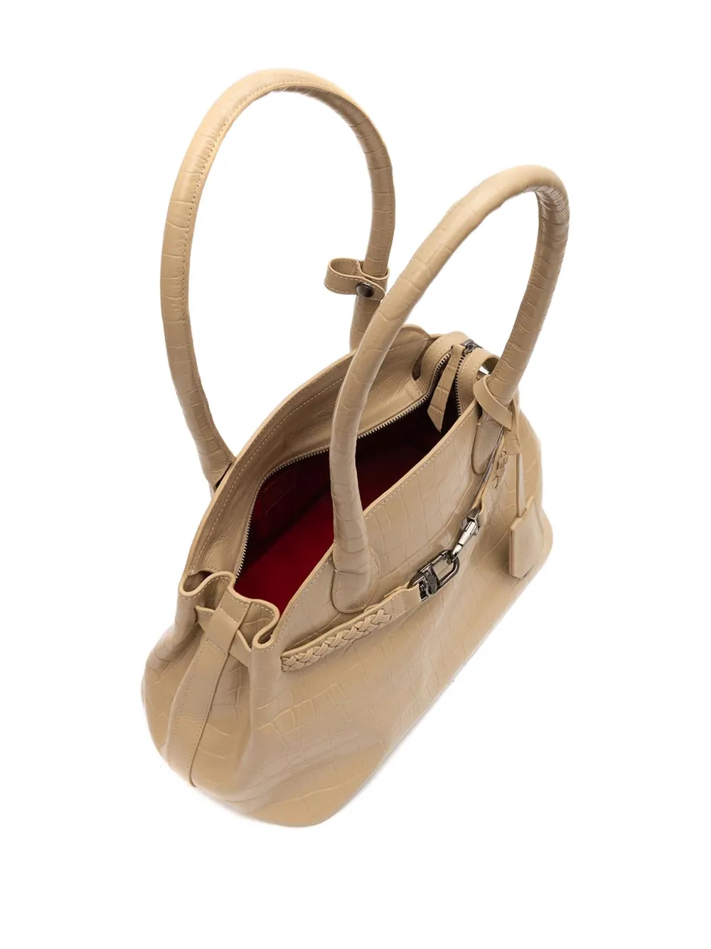 &isla Croc-embossed Braided Shoulder Bag In Neutral
