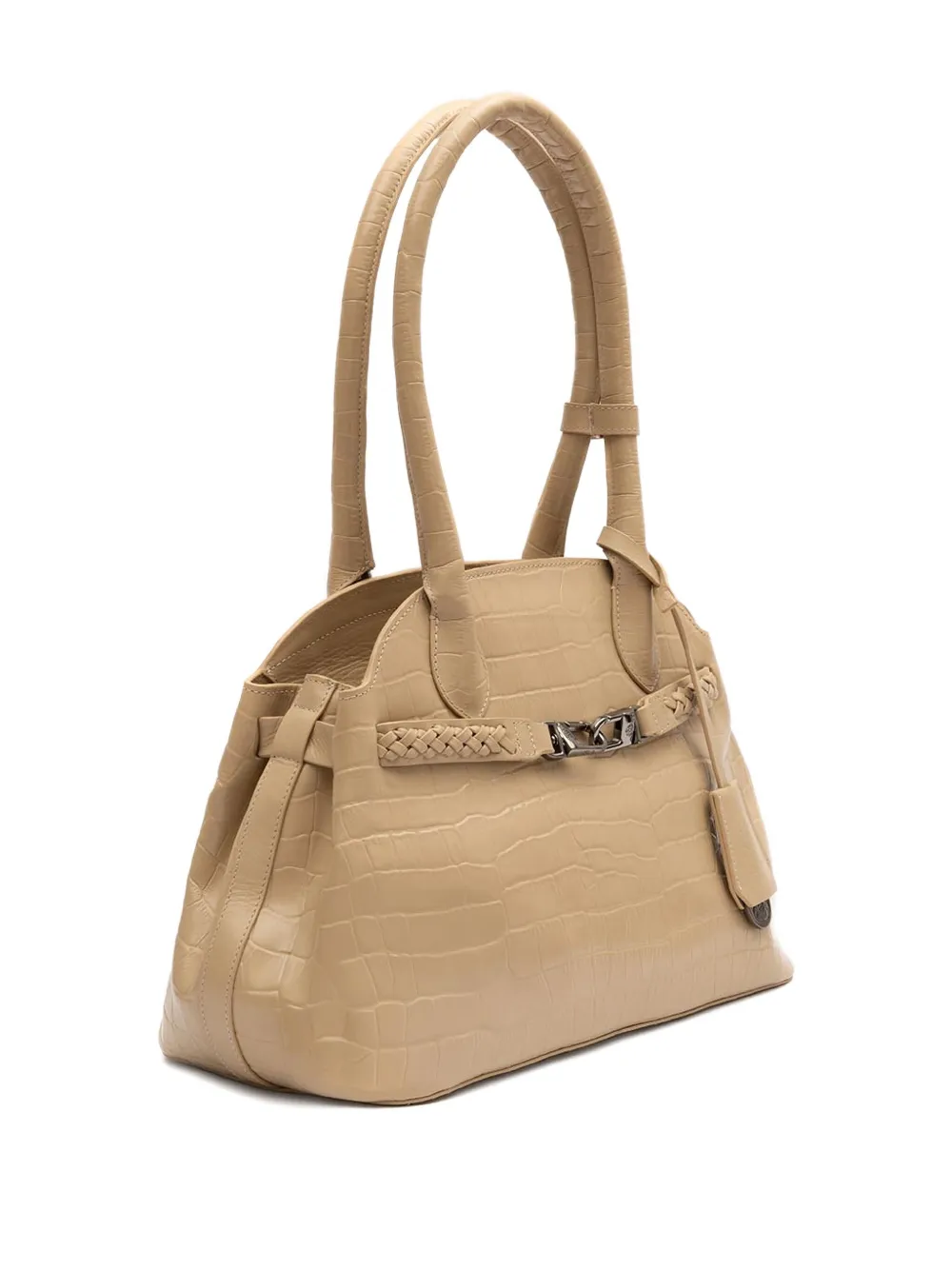 &isla Croc-embossed Braided Shoulder Bag In Neutral