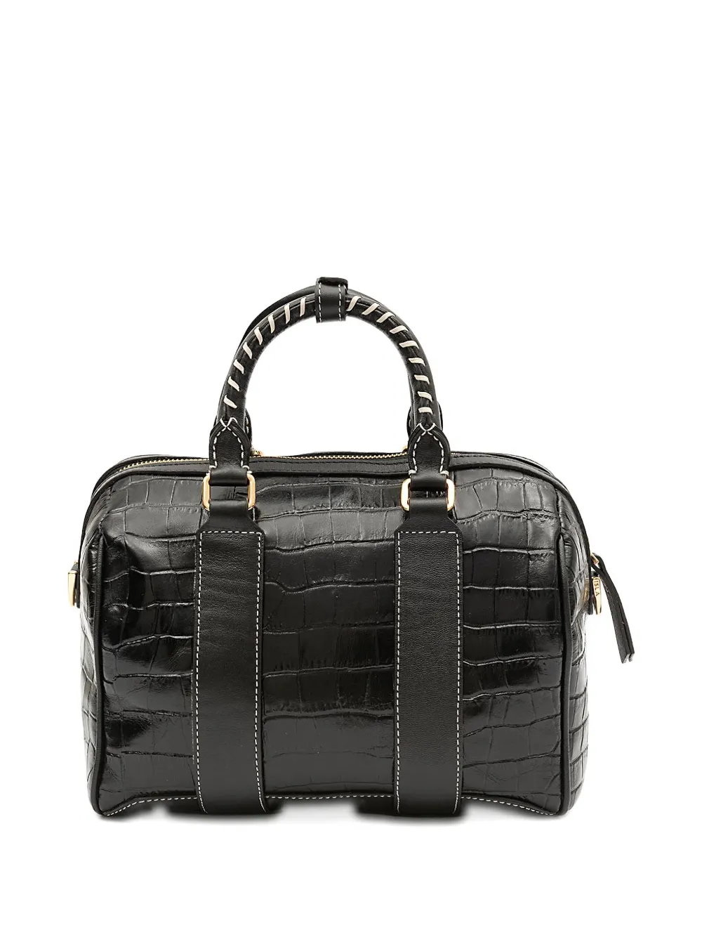 Isla Maia Bowling croc-embossed top handle shoulder bag - Zwart