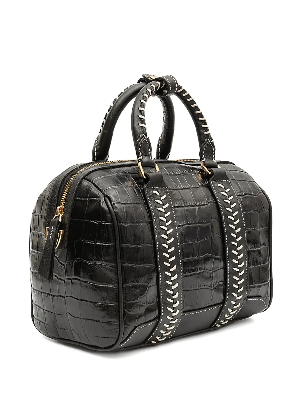 &isla Maia Bowling Croc-embossed Top Handle Shoulder Bag In Black
