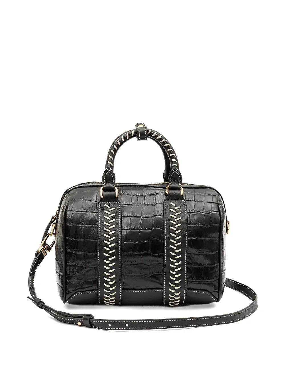 &isla Maia Bowling Croc-embossed Top Handle Shoulder Bag In Black