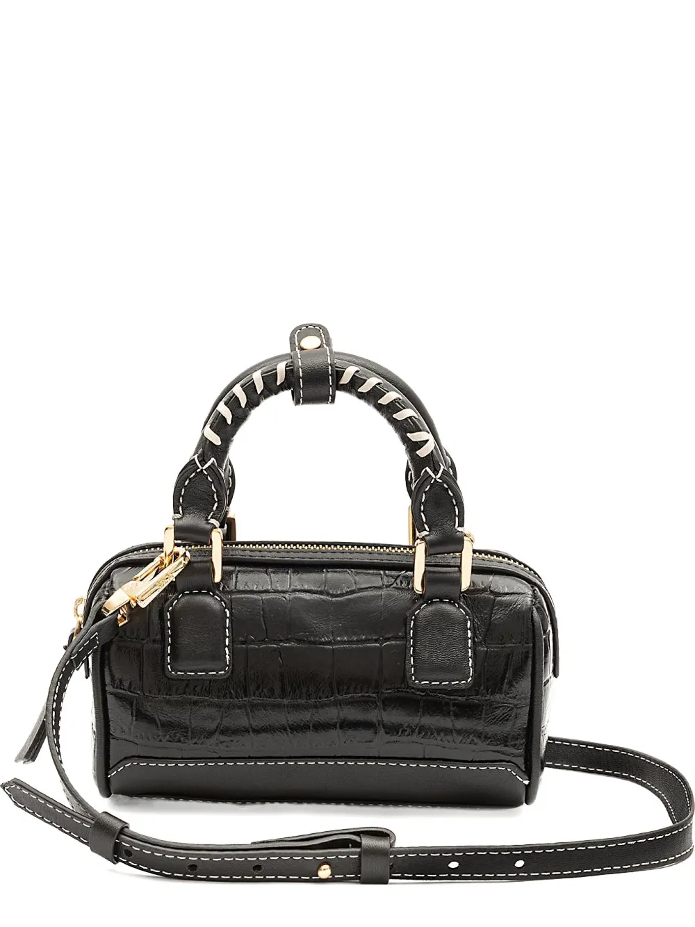 &isla Maia Bowling Croc-embossed Braided Handle Mini Bag In Black