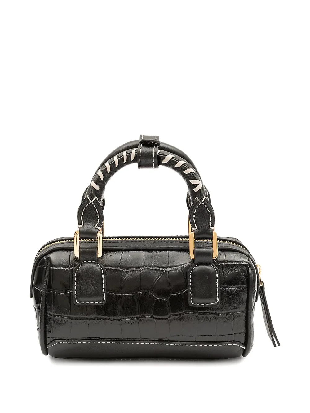 Isla Maia Bowling croc-embossed braided handle mini bag - Zwart