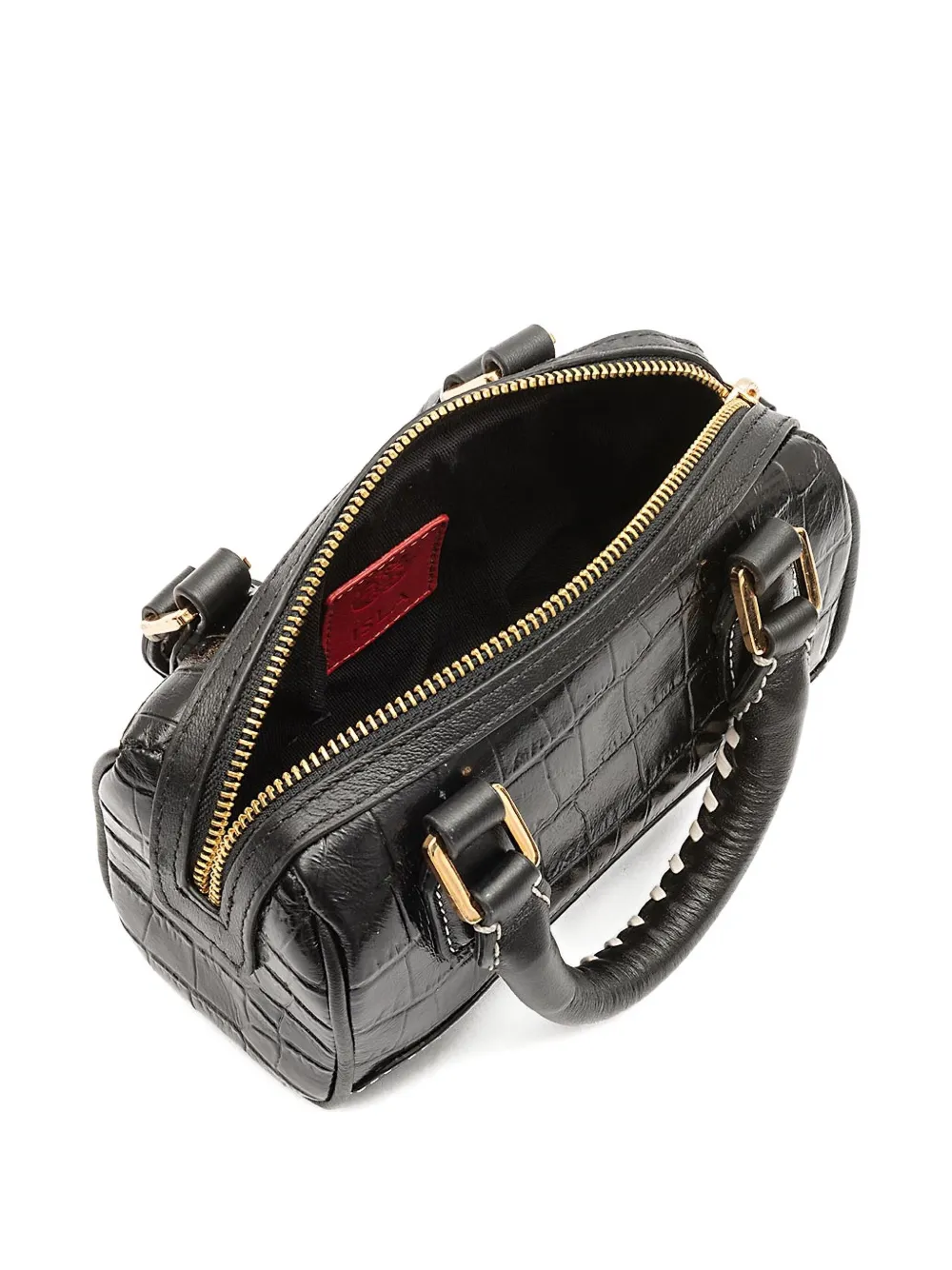 &isla Maia Bowling Croc-embossed Braided Handle Mini Bag In Black