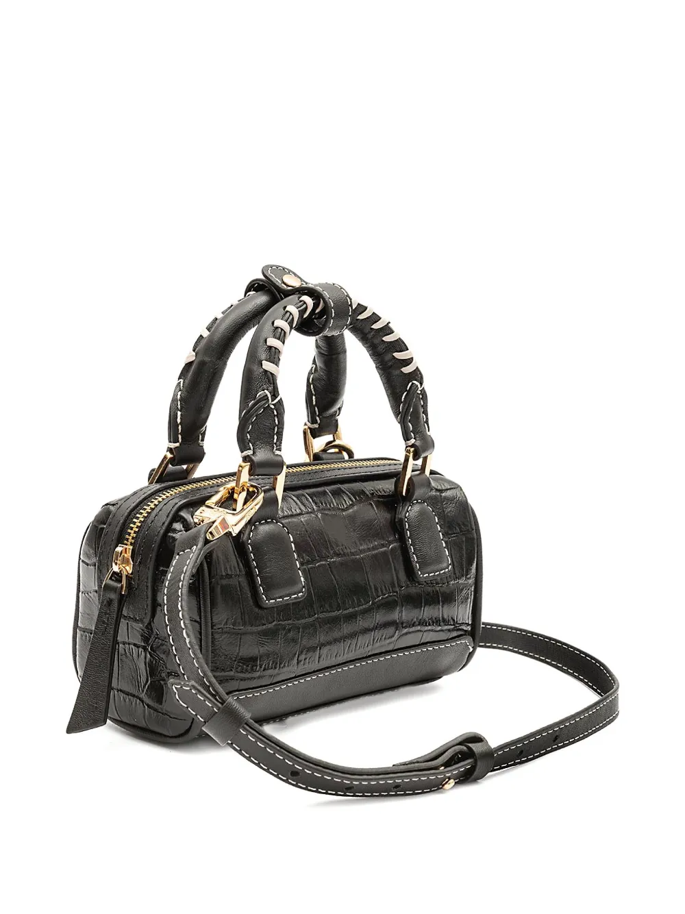 &isla Maia Bowling Croc-embossed Braided Handle Mini Bag In Black